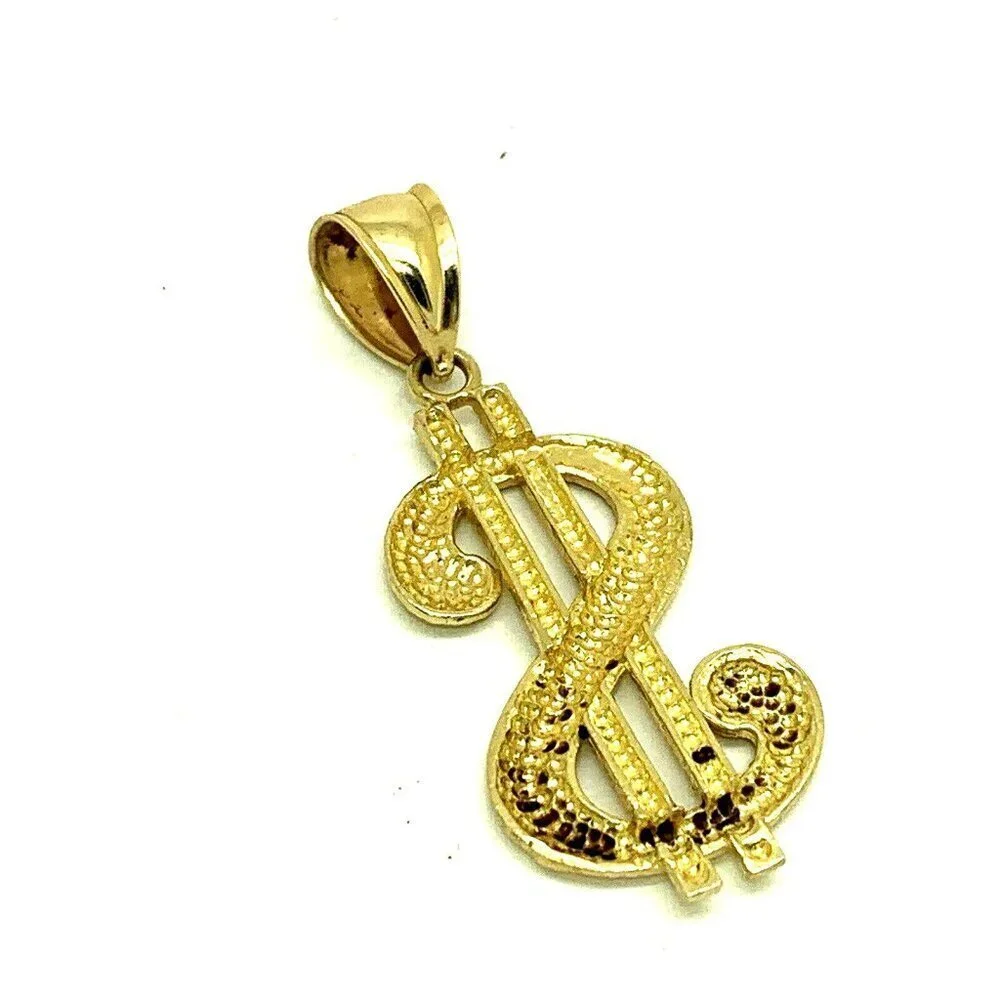 Dollar Sign Pendant $ Charm 10k Yellow Gold Unisex Jewelry NO CHAIN